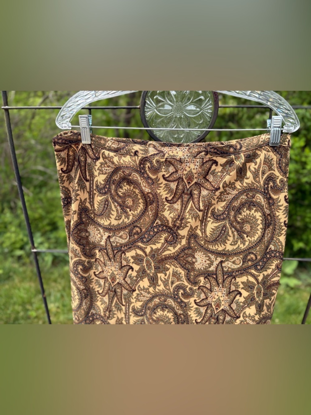 Vintage Sag Harbor Brown Tan Paisley Midi Skirt XL Lined Boho Flowy Bohemian - Picture 7 of 13